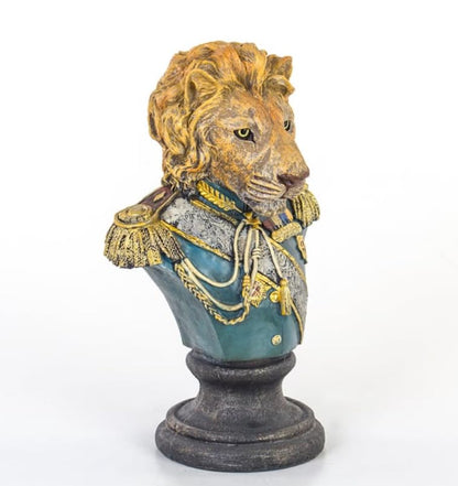 Royal Lion Statue Bust in Military Uniform, Lion Bust Sculpture, Regal Lion Statue, King Lion Decor, Military Lion Bust, Lion Head Statue, Lion Head Decor, Lion Head Sculpture