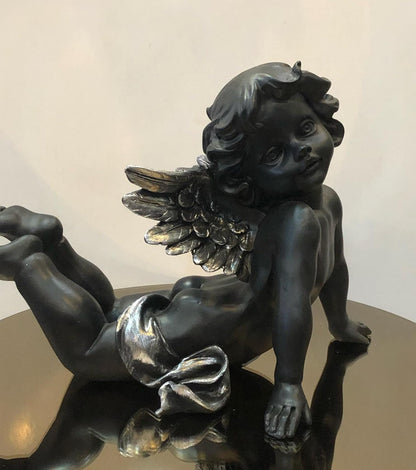 Reclining Angel Statue, Elegant Decorative Cherub Figurine, Reclining Angel Decor, Handmade Reclining Angel Figurine, Elegant Angel Decor, Reclining Angel Sculpture, Reclining Angel Object