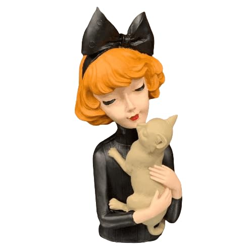 Girl With Cat Decor, Whimsical Decor Accent, Hand-painted Art Decor, Decorative Girl Statue, Cat Themed Home Decor, Girl and Pet Sculpture, Girl and Pet Decor