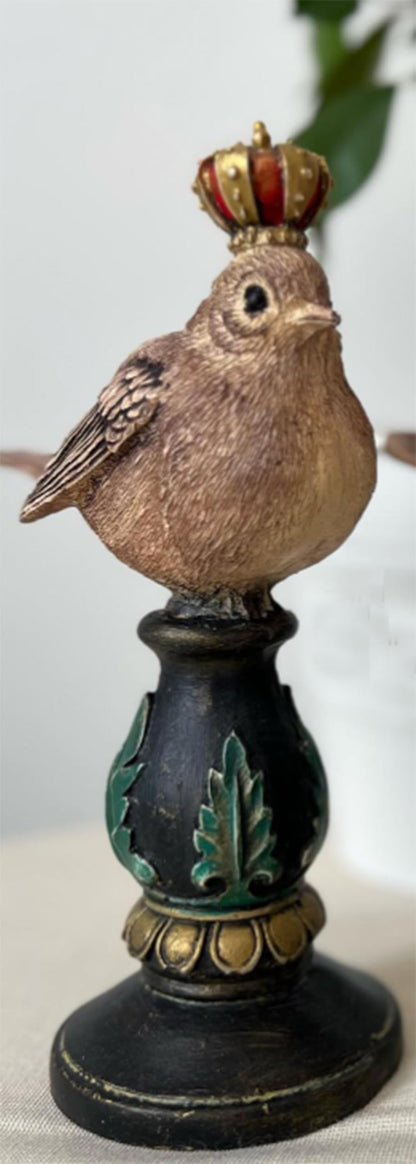 Vintage Crowned Bird Figurine on Leaf Base, Decorative Bird Statue, Bird Decor, Crowned Bird Decor, Bird Sculpture, Royal Bird Statue