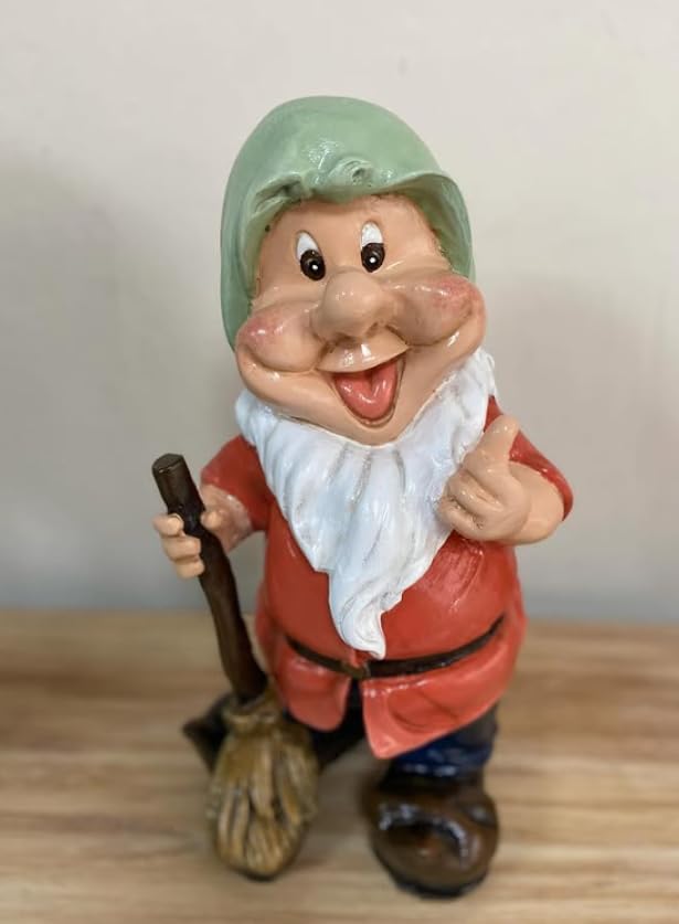 Happy Garden Gnome with Broom for Outdoor Decor, Garden Gnome Statue, Patio Gnome Figure, Gnome Decor, Broom Holding Gnome