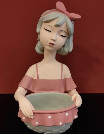 Girl Figurine Decor, Girl With Bowl Sculpture, Handmade Lady Bowl, Cute Girl Figurine Holder, Lady Hamper Figurine, Girl Sculpture, Girl Statue, Girl Decor, Girl Objects