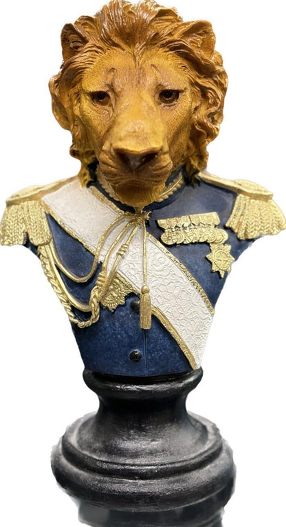 Royal Lion Statue Bust in Military Uniform, Lion Bust Sculpture, Regal Lion Statue, King Lion Decor, Military Lion Bust, Lion Head Statue, Lion Head Decor, Lion Head Sculpture