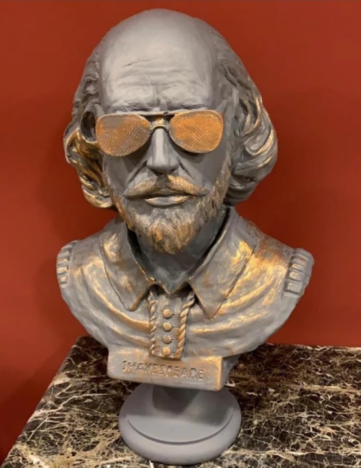 Shakespeare Büste Statue, Shakespeare mit Sonnenbrille Statue, Modernisierte historische Figur Büste, Shakespeare Büste Skulptur, Shakespeare Büste, Shakespeare Statue