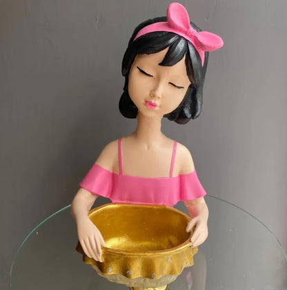 Girl Figurine Decor, Girl With Bowl Sculpture, Handmade Lady Bowl, Cute Girl Figurine Holder, Lady Hamper Figurine, Girl Sculpture, Girl Statue, Girl Decor, Girl Objects