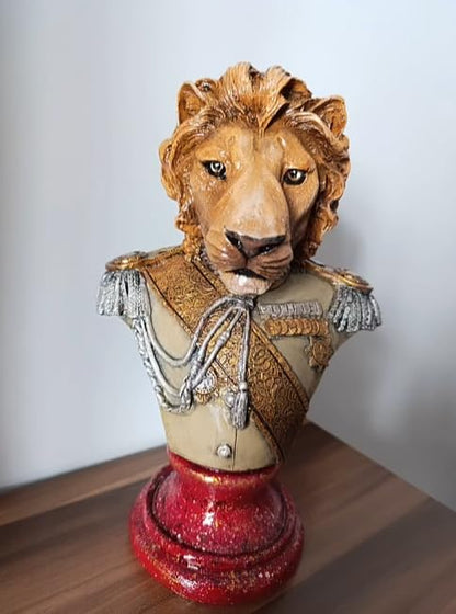 Royal Lion Statue Bust in Military Uniform, Lion Bust Sculpture, Regal Lion Statue, King Lion Decor, Military Lion Bust, Lion Head Statue, Lion Head Decor, Lion Head Sculpture
