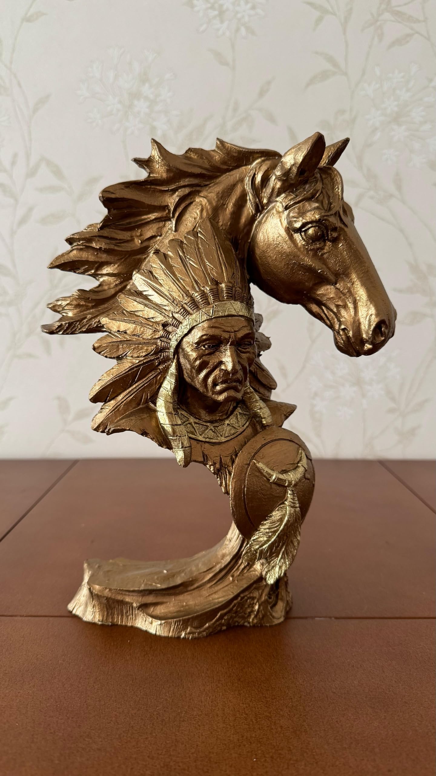Indianerhäuptling und Pferdebüste Skulptur, Western Dekor, Indianerstatue, Indianerhäuptling Büste, Western Home Dekor, Indianerhäuptling Dekor, Indianerhäuptling Statue