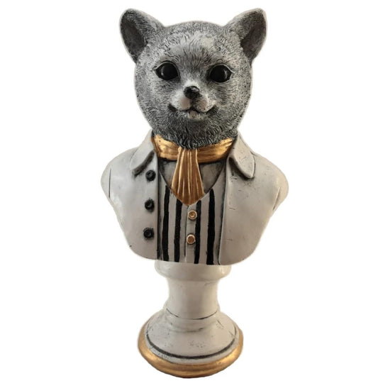 Tuxedo Katzenbüste Statue, Elegante Katzenskulptur, Elegante Katzenfigur mit Tuxedo, Gentleman Katzenbüste Statue, Tuxedo Katzenstatue, Katzenskulptur