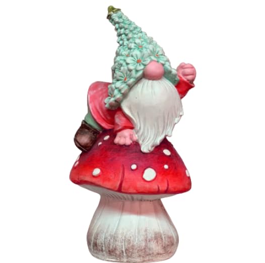 Whimsical Garden Gnome on Mushroom, Mushroom Dwarf Statue, Polyester Dwarf Statue, Garden Gnome Sitting on Mushroom, Dwarf Garden Statue, Mushroom Dwarf Sculpture, Dwarf Garden Sculpture