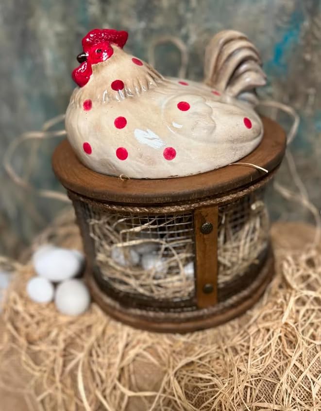 Farmhouse Chicken Egg Basket, Handmade Chicken Egg Holder Cage, Rooster Kitchen Decor, Chicken Wire Egg Storage, Hen Egg Holder