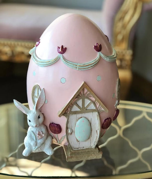 Easter Egg House Decoration, Easter Bunny Figurine, Spring Holiday Decor, Cute Bunny Home Decor, Fairy Garden Easter, Rabbit and Egg Decor, Easter Bunny Decor, Easter Rabbit Decor