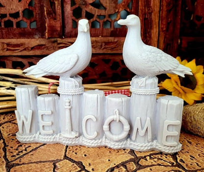 Nautical Seagull Welcome Sign Sculpture, Seagull Welcome Sign, Coastal Home Decor, Nautical Beach Decor, Welcome Sign Gift, Seagull Statue