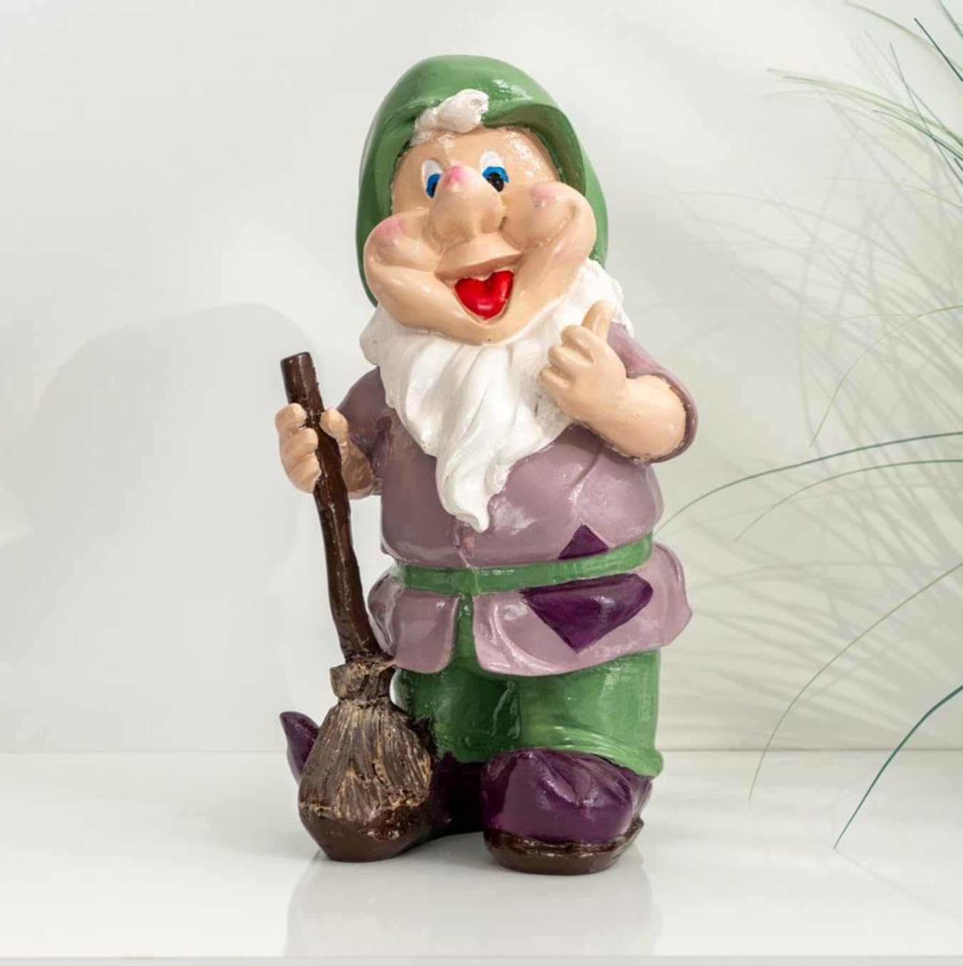 Happy Garden Gnome with Broom for Outdoor Decor, Garden Gnome Statue, Patio Gnome Figure, Gnome Decor, Broom Holding Gnome