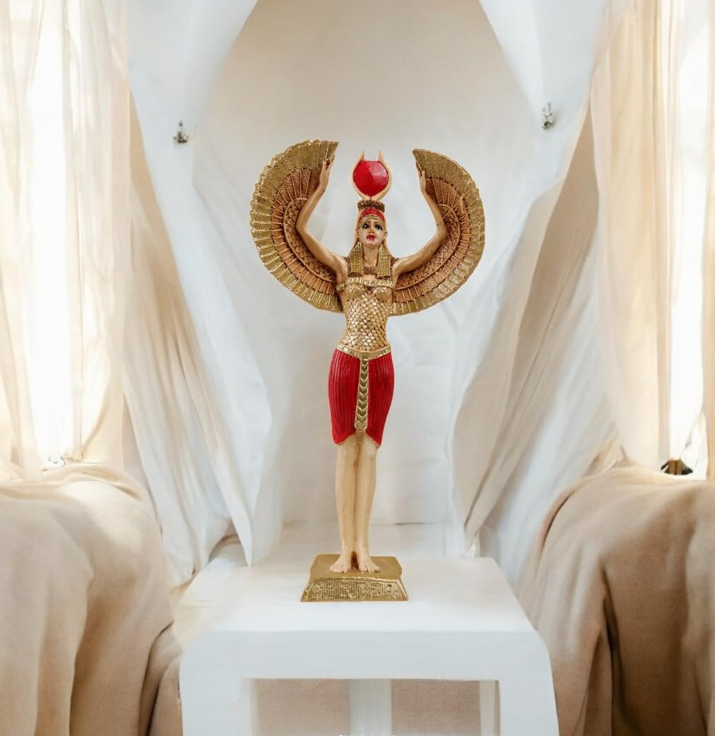 Ägyptische Isis-Statue mit offenen Flügeln, Ägyptische Isis-Statue mit Flügeln, Isis-Statue mit offenen Flügeln, Isis-Statue aus Polyester