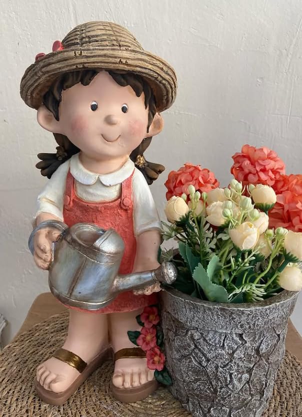 Cute Girl and Boy Planter Pots for Garden Decor, Outdoor Yard Statues, Polyester Garden Pot, Cute Planter Figurine, Boy Girl Flower Pot