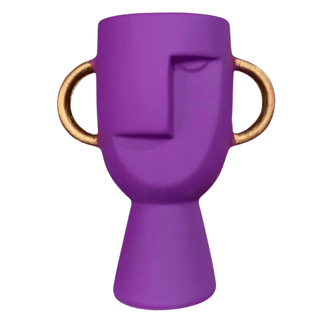 Abstract Face Vase with Dual Handles, Abstract Face Vase, Nordic Style Vase, Polyester Face Art, Small Face Vase, Twin Handle Sculpture