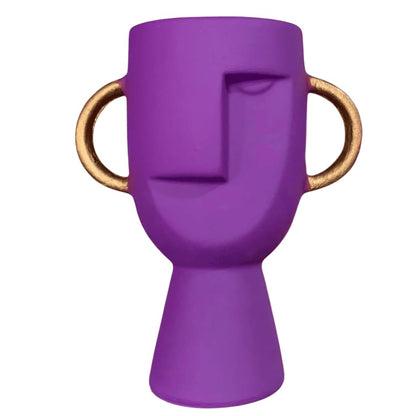 Abstract Face Vase with Dual Handles, Abstract Face Vase, Nordic Style Vase, Polyester Face Art, Small Face Vase, Twin Handle Sculpture