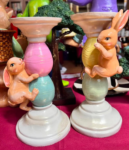 Easter Bunny Candle Holder Set with Climbing Rabbits and Egg Design, Easter Rabbit Candle Holder, Easter Rabbit Candlesticks, Bunny Candle Holder, Rabbit Candle Holder