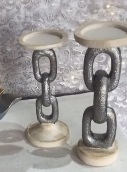 Handmade Chain Shaped Candle Holders Set of 2, Handmade Decorative Candle Stand, Rustic Tabletop Candle Holders, Candle Holder Decor, Chain Candlestick