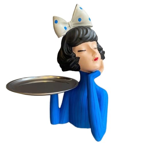 Handcrafted Girl Holding Tray Figure, Girl Sculpture With Tray Decor, Functional Girl Figurine With Tray, Decorative Girl Figurine For Gift, Girl Holding Tray Decor
