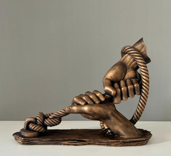 Decorative Hand Wrapped In Rope Sculpture, Hands Wrapping a Rope Figurine, Hand Sculpture Decor, Tug of War Figurine, Artistic Rope Statue, Rope Sculpture