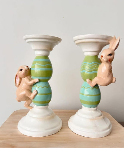 Easter Bunny Candle Holder Set with Climbing Rabbits and Egg Design, Easter Rabbit Candle Holder, Easter Rabbit Candlesticks, Bunny Candle Holder, Rabbit Candle Holder