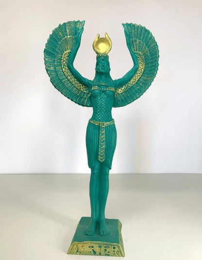 Ägyptische Isis-Statue mit offenen Flügeln, Ägyptische Isis-Statue mit Flügeln, Isis-Statue mit offenen Flügeln, Isis-Statue aus Polyester