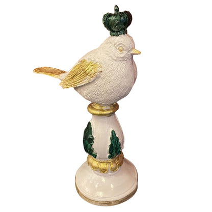 Vintage Crowned Bird Figurine on Leaf Base, Decorative Bird Statue, Bird Decor, Crowned Bird Decor, Bird Sculpture, Royal Bird Statue