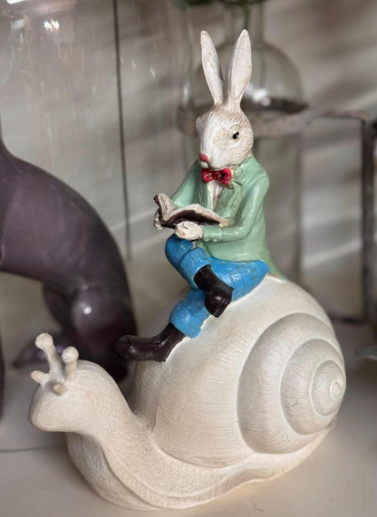 Whimsical Rabbit Snail Figurine, Animal Decor, Rabbit Snail Figurine, Rabbit Snail Sculpture, Rabbit Snail Decor, Rabbit Sculpture, Easter Rabbit Decor, Easter Bunny Decor