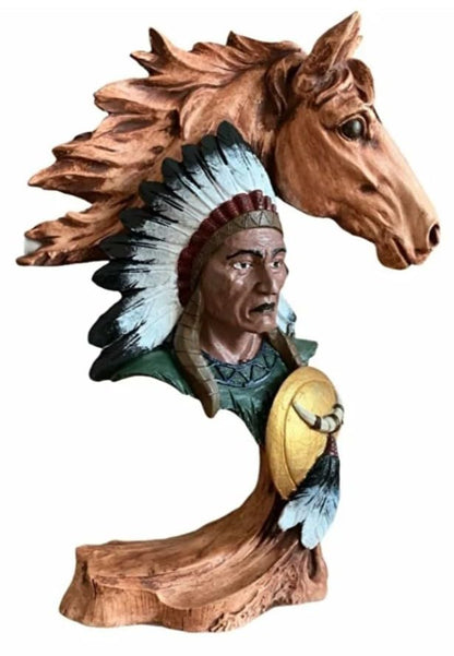Indianerhäuptling und Pferdebüste Skulptur, Western Dekor, Indianerstatue, Indianerhäuptling Büste, Western Home Dekor, Indianerhäuptling Dekor, Indianerhäuptling Statue