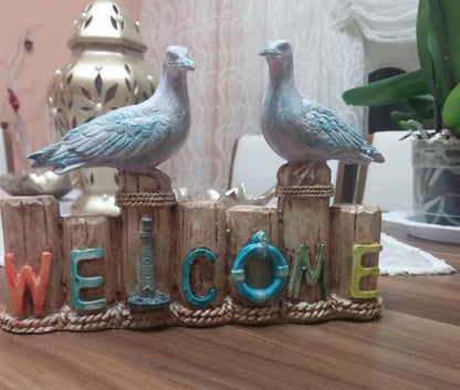 Nautical Seagull Welcome Sign Sculpture, Seagull Welcome Sign, Coastal Home Decor, Nautical Beach Decor, Welcome Sign Gift, Seagull Statue