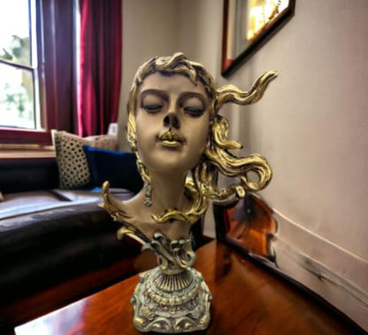 Woman Head Statue with Flowing Hair, Elegant Decorative Bust, Woman Head Statue, Elegant Face Statue, Artistic Decor Piece, Woman Art Bust
