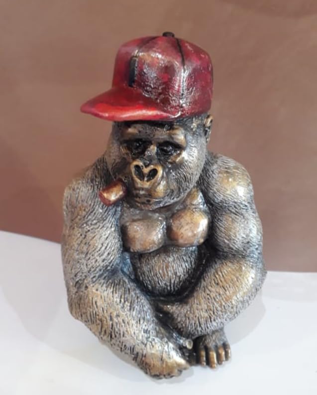 Smoking Gorilla Statue with Cap, Cool Gorilla Smoking Pipe Decor, Urban Style Gorilla Statue with Hat, Gorilla Statue with Cigarette and Cap