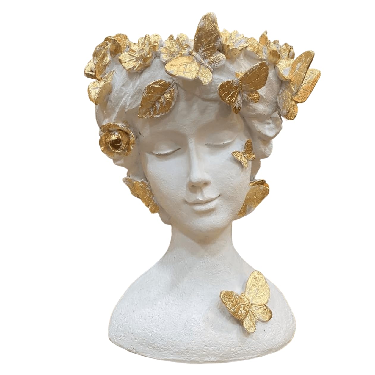 Elegante vaso da fiori a forma di busto femminile con farfalle e motivi floreali, fioriera decorativa in poliestere per interni, vaso da fiori a forma di farfalla, vaso a forma di farfalla, vaso a forma di farfalla