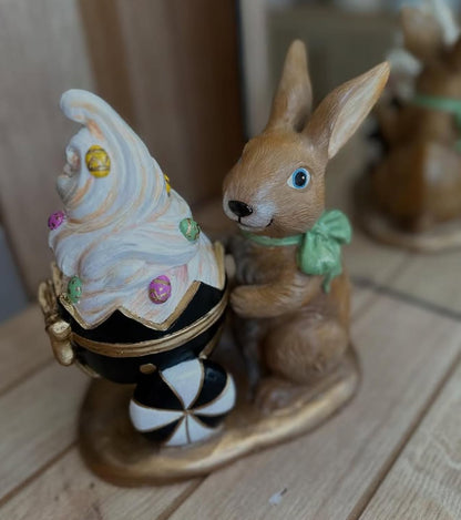 Rabbit Holding Ice Cream Cart Figurine, Whimsical Bunny Ice Cream Vendor, Bunny Vendor Figurine, Rabbit Themed Decoration, Rabbit Decor