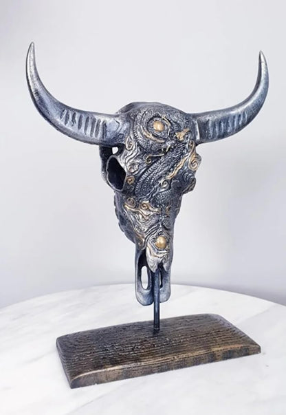 Bull Skull Decor, Western Bull Head Decor, Western Style Horned Bull Head Decor, Bull Skull Statue, Bull Skull Tabletop Decoration