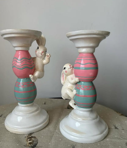 Easter Bunny Candle Holder Set with Climbing Rabbits and Egg Design, Easter Rabbit Candle Holder, Easter Rabbit Candlesticks, Bunny Candle Holder, Rabbit Candle Holder