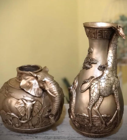Elefantenvase, handgefertigtes Safari-Dekor, Wildlife Art Decor, Elefanten-Henkelvase, exotisches Wohndekor, Elefantenvase-Dekor, afrikanische Vase, Wildlife Vase