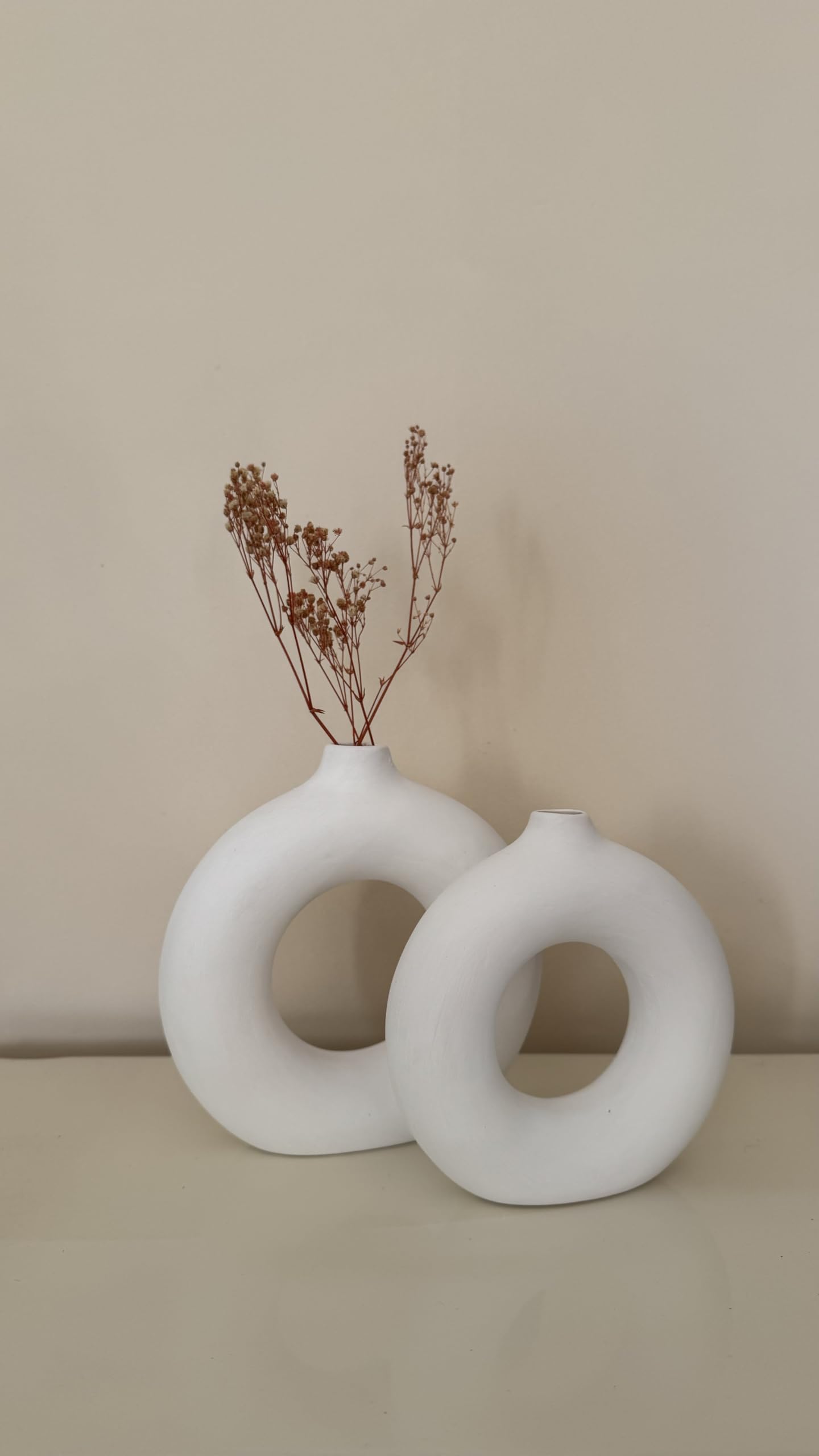 Circle Ceramic Vase Set-2, Minimalist Round Hollow Vase, Handmade Ceramic Vase, Home Decor Accessories, Pampas Flower Vases, Flowers Vase, Circle Vase, Handmade Vase