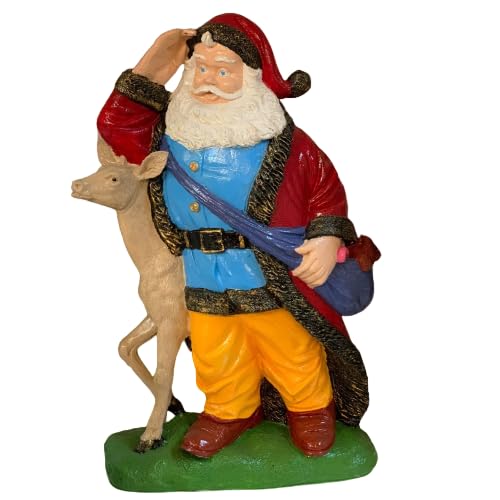 Santa Claus Figurine with Deer and Gift Bag, Christmas Santa decoration, Hand-painted Santa Claus, Christmas Figurine Santa Claus, Santa Claus Sculpture, Santa Claus Decor