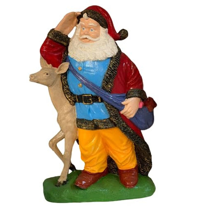 Santa Claus Figurine with Deer and Gift Bag, Christmas Santa decoration, Hand-painted Santa Claus, Christmas Figurine Santa Claus, Santa Claus Sculpture, Santa Claus Decor