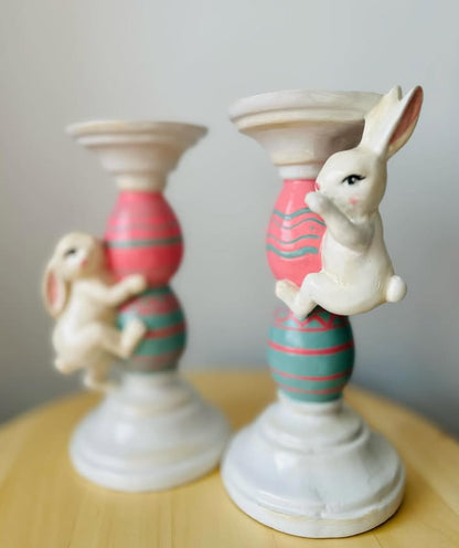 Easter Bunny Candle Holder Set with Climbing Rabbits and Egg Design, Easter Rabbit Candle Holder, Easter Rabbit Candlesticks, Bunny Candle Holder, Rabbit Candle Holder