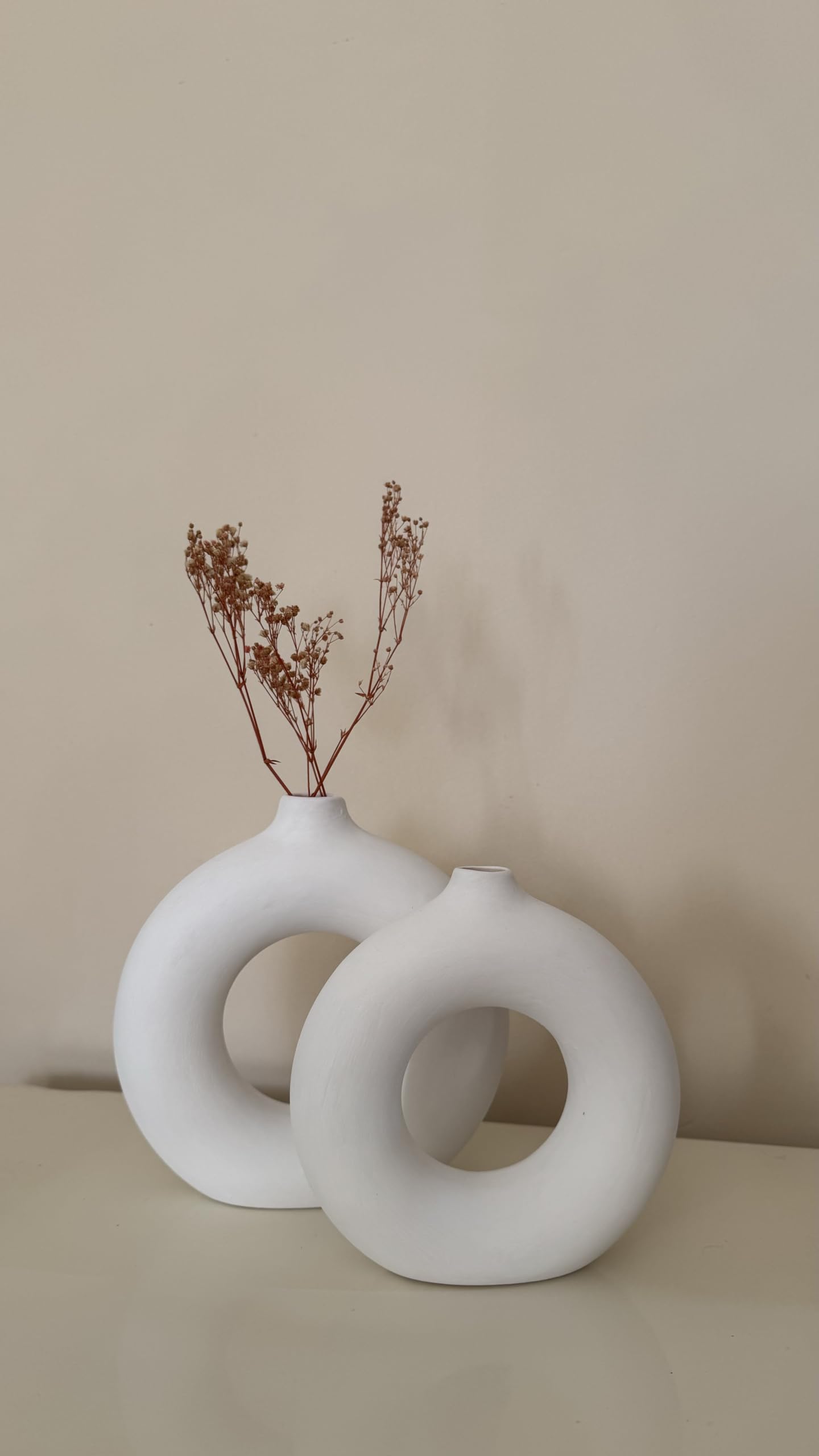 Circle Ceramic Vase Set-2, Minimalist Round Hollow Vase, Handmade Ceramic Vase, Home Decor Accessories, Pampas Flower Vases, Flowers Vase, Circle Vase, Handmade Vase
