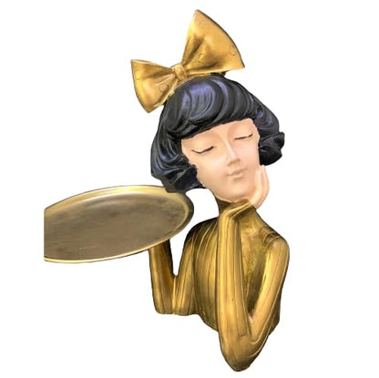 Handcrafted Girl Holding Tray Figure, Girl Sculpture With Tray Decor, Functional Girl Figurine With Tray, Decorative Girl Figurine For Gift, Girl Holding Tray Decor