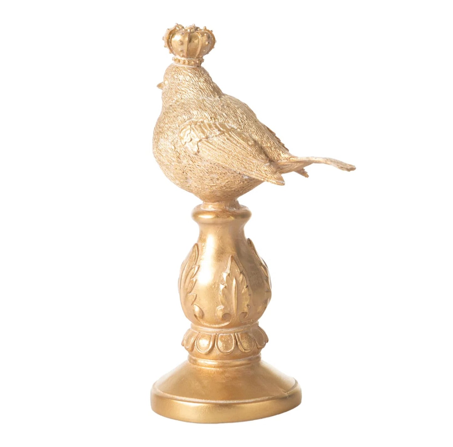 Vintage Crowned Bird Figurine on Leaf Base, Decorative Bird Statue, Bird Decor, Crowned Bird Decor, Bird Sculpture, Royal Bird Statue