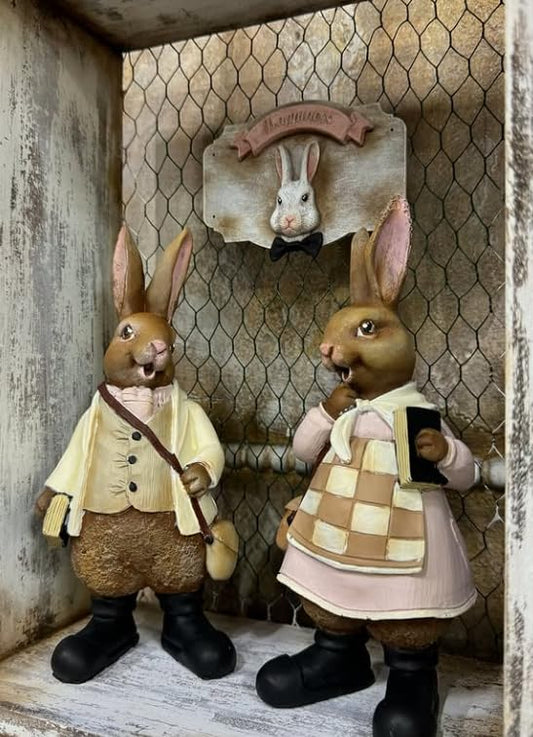 Cute Easter Bunny Figurines Set of 2, Pastel Rabbit Decorations, Bunny Couple Statues, Easter Rabbit Decor, Easter Bunny Decor, Easter Decor, Easter Rabbit Sculpture