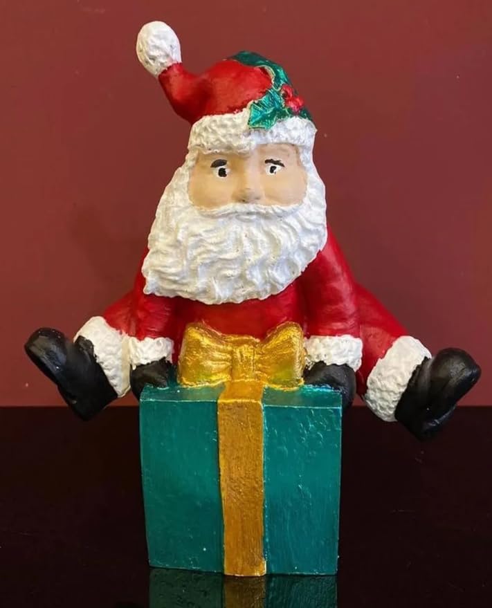 Santa Claus with Gift Box, Hand-Painted Christmas Decor, Santa Claus Figurine, Christmas Statue, Santa Claus Decor, Santa Claus Sculpture, Santa Decor