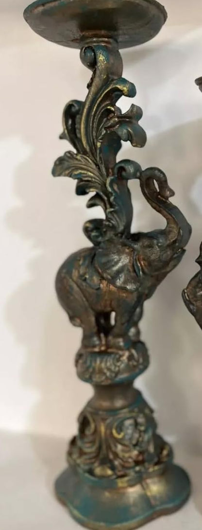 Elephant Candlestick Holder Set of 2, Elephant Candle Holder, Elephant Candlestick, Vintage Elephant Candlestick, Polyester Candle Holder