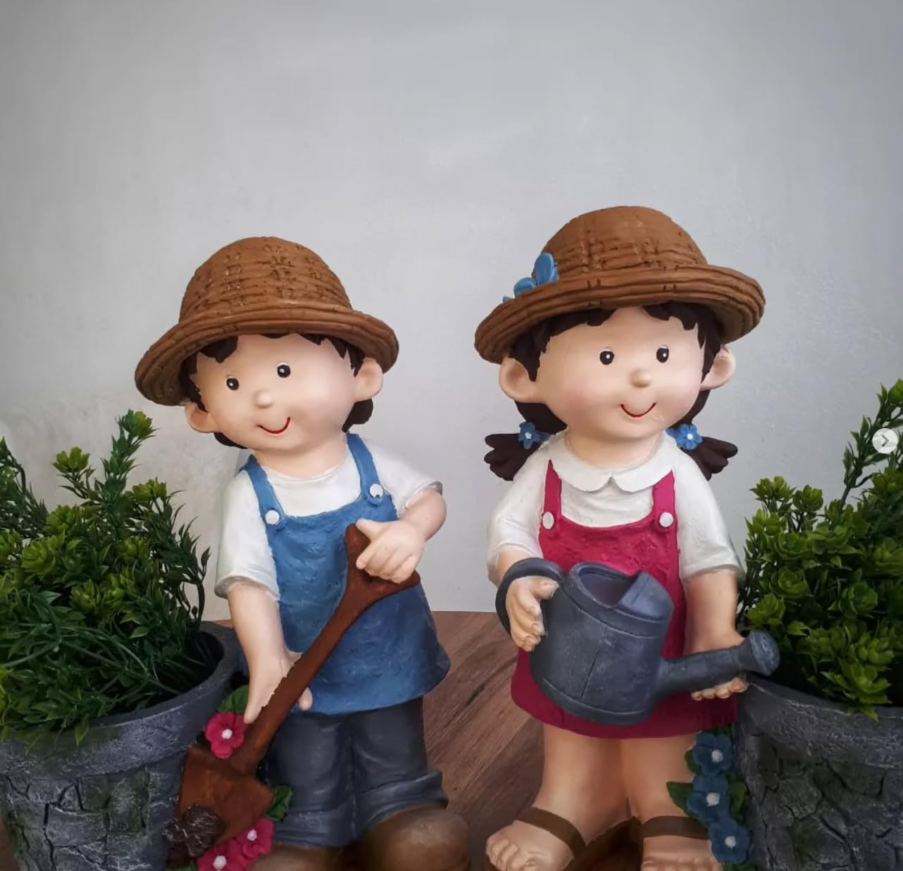 Cute Girl and Boy Planter Pots for Garden Decor, Outdoor Yard Statues, Polyester Garden Pot, Cute Planter Figurine, Boy Girl Flower Pot