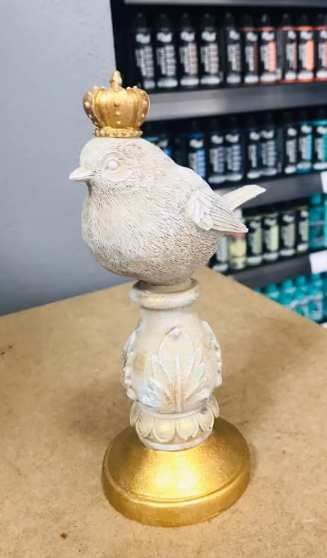 Vintage Crowned Bird Figurine on Leaf Base, Decorative Bird Statue, Bird Decor, Crowned Bird Decor, Bird Sculpture, Royal Bird Statue